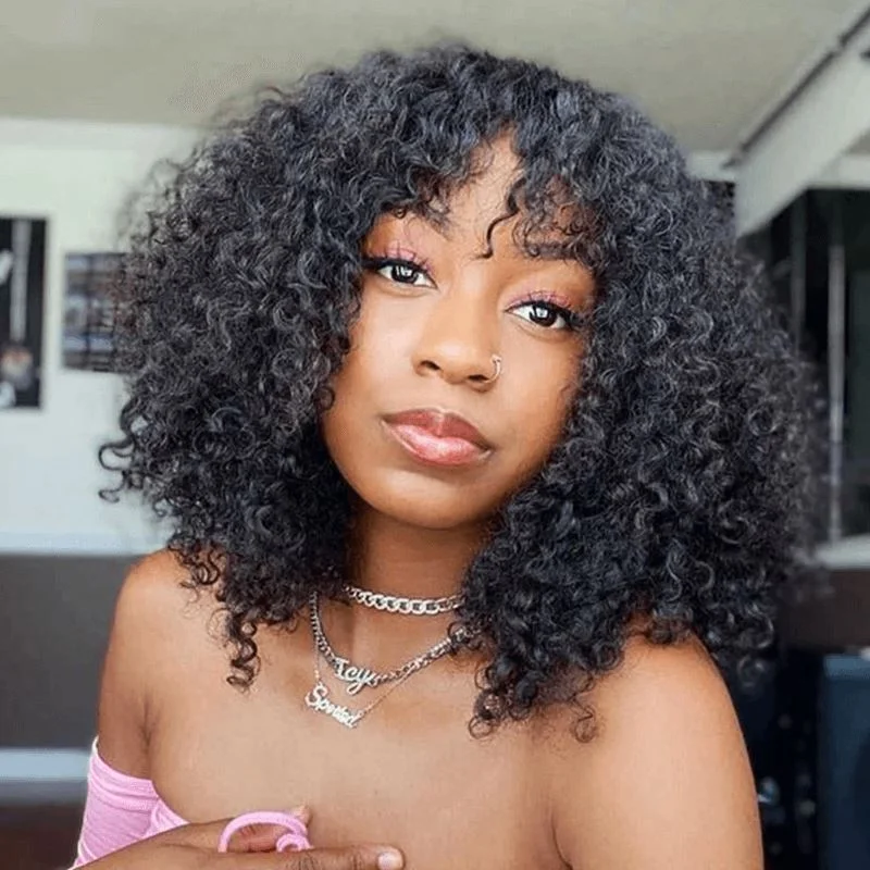 Bob Wigs for YouTube Content Creators Aligrace MLG Series Machine Made Jerry Curly Short Bob Human Hair Wigs With Bangs Bob Wigs for YouTube Content Creators Aligrace MLG Series Machine Made Jerry Curly Short Bob Human Hair Wigs With Bangs