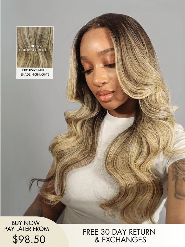 Crystiana Blonde Wig With Dark Roots Glueless Wig