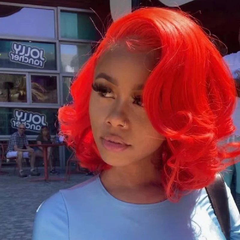 Layered Bob Wigs for Added Dimension Red Wavy Bob Human Hair Wig Lace Frontal for African American Layered Bob Wigs for Added Dimension Red Wavy Bob Human Hair Wig Lace Frontal for African American