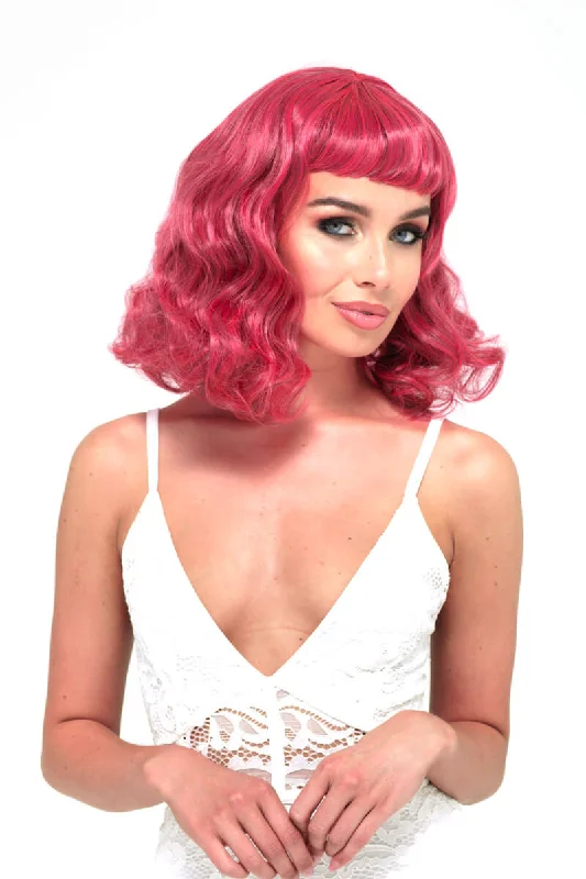 Black and pink pinup wig, curled with a short fringe, 1950s style: Billie