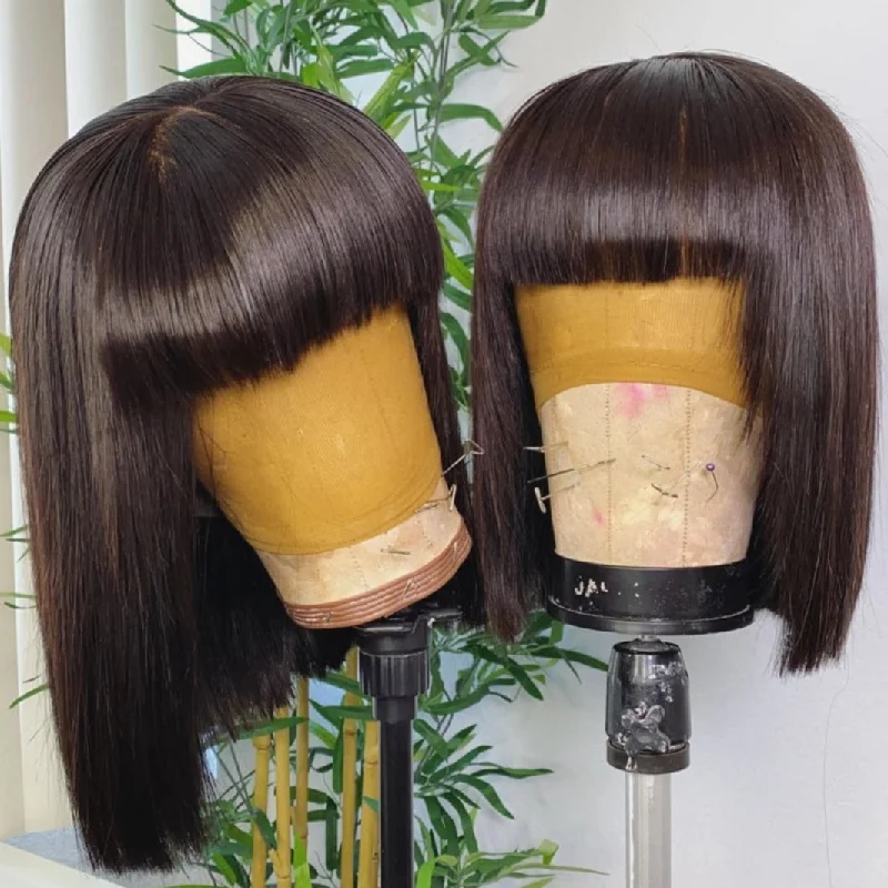 Bob Wigs for Pear - Shaped Figures 4X4 Closure Bob Wig with Bang Human Hair Straight Lace Front Wigs Bob Wigs for Pear - Shaped Figures 4X4 Closure Bob Wig with Bang Human Hair Straight Lace Front Wigs