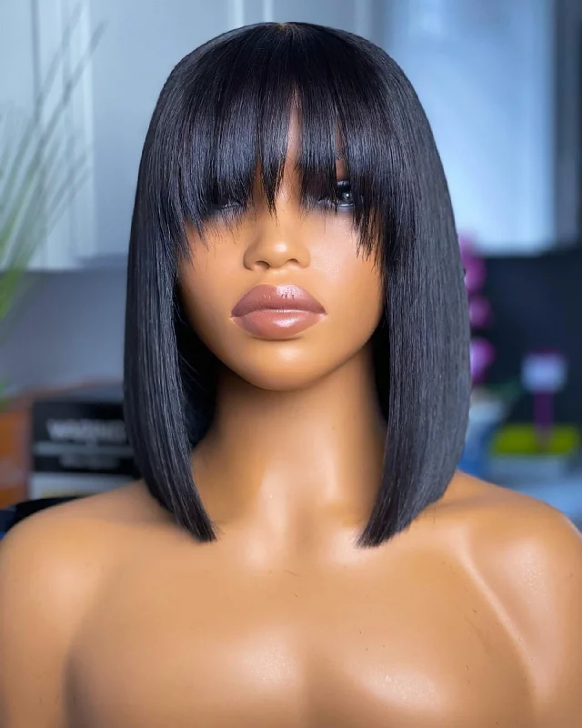 Bob Wigs with Adjustable Straps for a Secure Fit Fringes : 12a Peruvian Fringe Bob Wig Bob Wigs with Adjustable Straps for a Secure Fit Fringes : 12a Peruvian Fringe Bob Wig