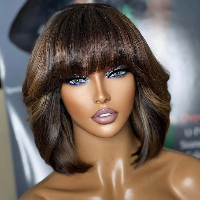Remy Human Hair Bob Wigs for Superior Quality 13X6 Skin Melt Lace Front Highlight Bob with Bang Human Hair Frontal Wig Remy Human Hair Bob Wigs for Superior Quality 13X6 Skin Melt Lace Front Highlight Bob with Bang Human Hair Frontal Wig