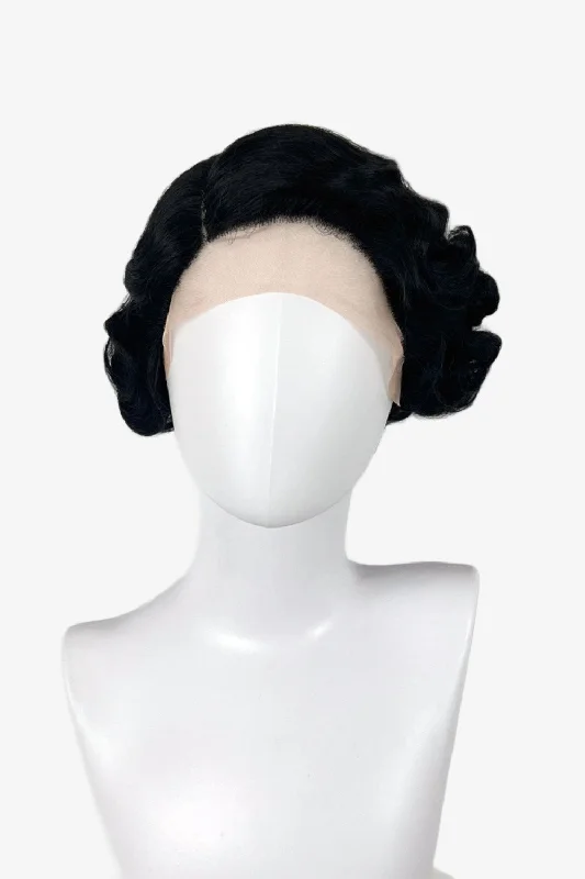 Black lacefront wig, pinup/vintage style, short with finger waves: Viola