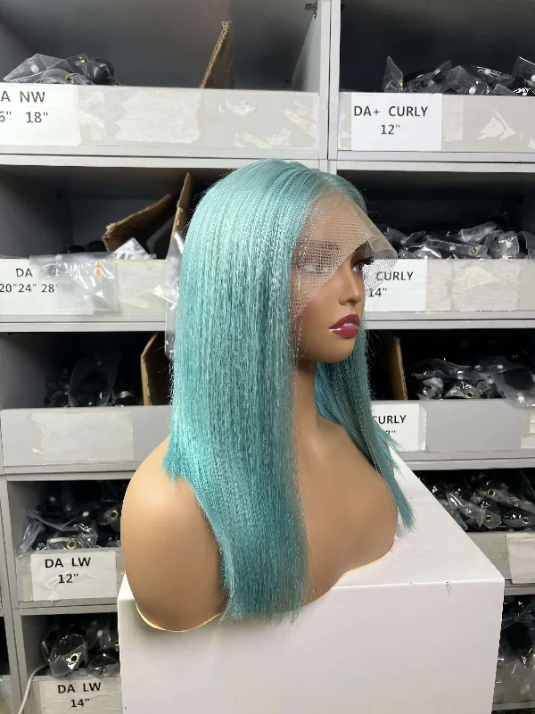 Bob Wigs for Bridesmaids Straight Bob Lace Front Wigs 13x4 Transparent Short Lace Wigs Dusty Blue Bob Wigs for Bridesmaids Straight Bob Lace Front Wigs 13x4 Transparent Short Lace Wigs Dusty Blue
