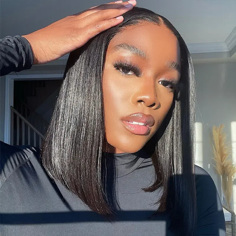 Bob Wigs for Date Nights​ 4x4 HD Closure Lace BOB Wig Straight Natural Black