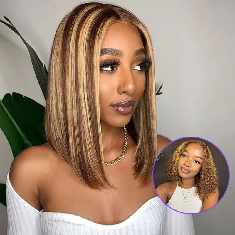Bob Wigs for Cycling Modern Show Short Bob Strawberry Blonde Highlights On Brown Hair Highlight Brazilian Straight 13x4 Lace Front Human Hair Wigs Bob Wigs for Cycling Modern Show Short Bob Strawberry Blonde Highlights On Brown Hair Highlight Brazilian Straight 13x4 Lace Front Human Hair Wigs