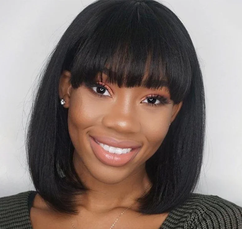 Bob Wigs in Black Colors​ Wear & Go Straight Bob Wig With Bangs