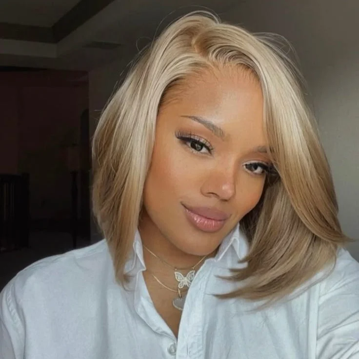 Bob Wigs for Cosplay (Anime, Movie Characters) Blonde Highlight Pixie Cut Bob Wig Lace Frontal Human Hair for African American Bob Wigs for Cosplay (Anime, Movie Characters) Blonde Highlight Pixie Cut Bob Wig Lace Frontal Human Hair for African American