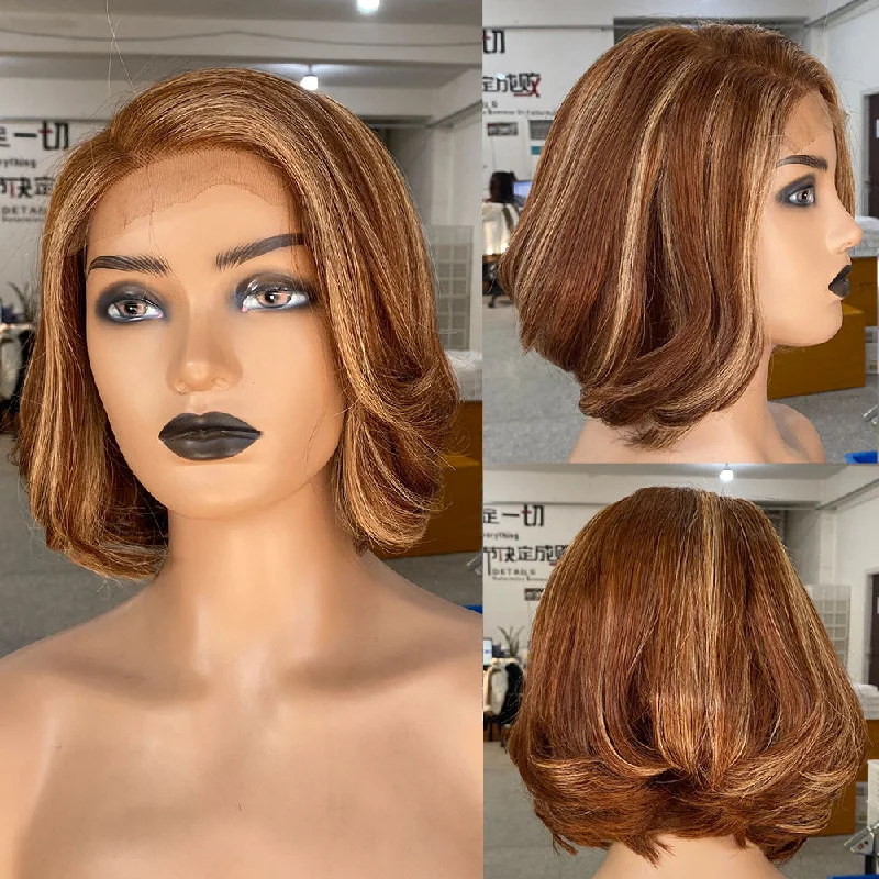 Bob Wigs with Breathable Caps for Comfort 13x4|13x6 Short Pre-styled Highlight Wavy Human Hair Lace Front Wig Bob Wigs with Breathable Caps for Comfort 13x4|13x6 Short Pre-styled Highlight Wavy Human Hair Lace Front Wig