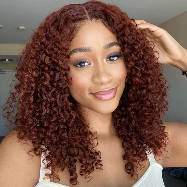Bob Wigs for Winter Events 13x5 Pre Cut Lace Copper Brown Short Curly Bob Wig Glueless Human Hair Wig Bob Wigs for Winter Events 13x5 Pre Cut Lace Copper Brown Short Curly Bob Wig Glueless Human Hair Wig