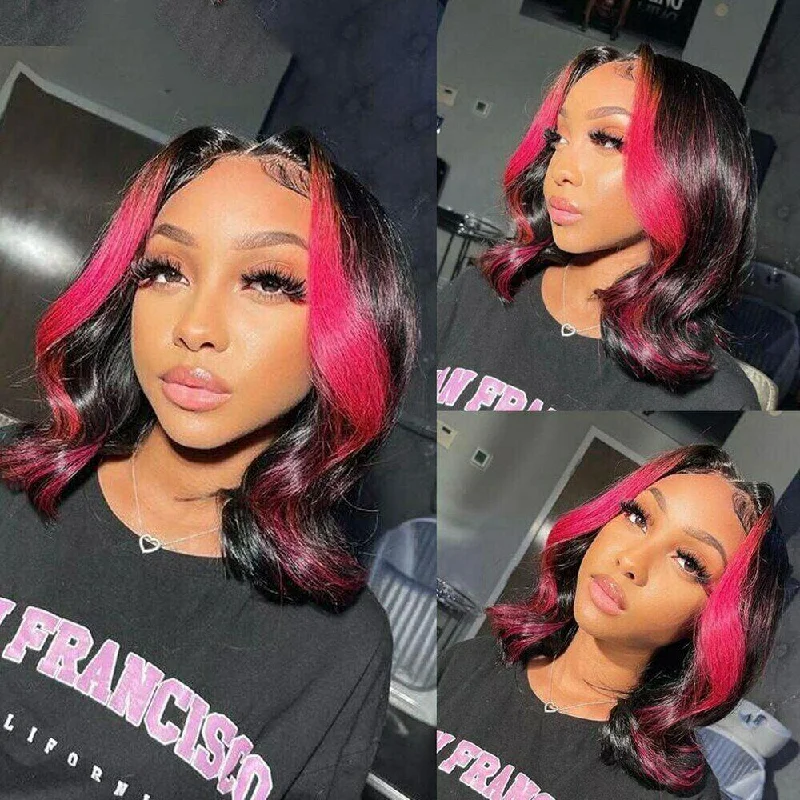 Bob Wigs in Gray Tones for Mature Styles Crisssy | Rose Pink Highlights Preplucked Human Hair Wavy Bob Lace Front Wig Bob Wigs in Gray Tones for Mature Styles Crisssy | Rose Pink Highlights Preplucked Human Hair Wavy Bob Lace Front Wig