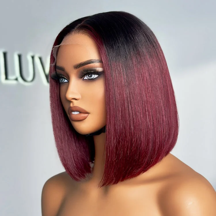 Bob Wigs with Bangs for Square Faces Limited Design | Ombre Highlight Silky Blunt Cut Glueless 5x5 Closure HD Lace Bob Wig Pre-Cut Lace | Large & Small Cap Size Bob Wigs with Bangs for Square Faces Limited Design | Ombre Highlight Silky Blunt Cut Glueless 5x5 Closure HD Lace Bob Wig Pre-Cut Lace | Large & Small Cap Size