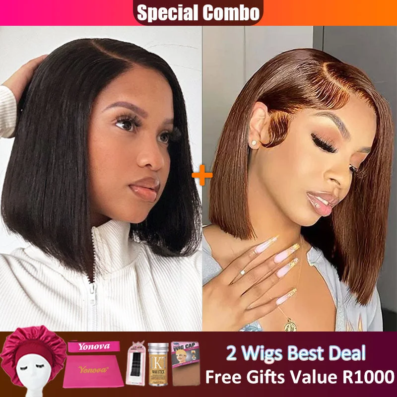 Bob Wigs for Friend Hangouts Hot combo | 13X4 Full Frontal Lace Natural Color Bob Wig+ Brown #4 Color BOB Wig Bob Wigs for Friend Hangouts Hot combo | 13X4 Full Frontal Lace Natural Color Bob Wig+ Brown #4 Color BOB Wig