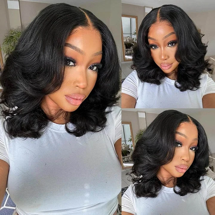 Bob Wigs for Apple - Shaped Figures Pre Cut Lace Short Wavy 13x5 Lace Bob Wig Glueless Human Hair Wig Bob Wigs for Apple - Shaped Figures Pre Cut Lace Short Wavy 13x5 Lace Bob Wig Glueless Human Hair Wig