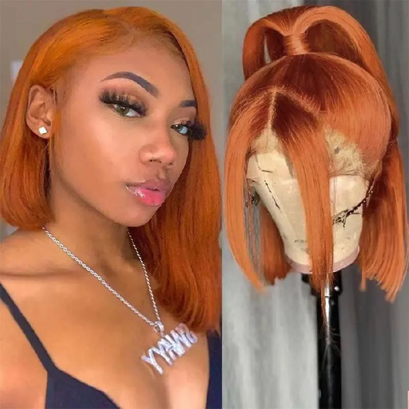 Bob Wigs for Alopecia Sufferers Chic Short Ginger Bob Wig with Transparent Lace Front Wig Bob Wigs for Alopecia Sufferers Chic Short Ginger Bob Wig with Transparent Lace Front Wig