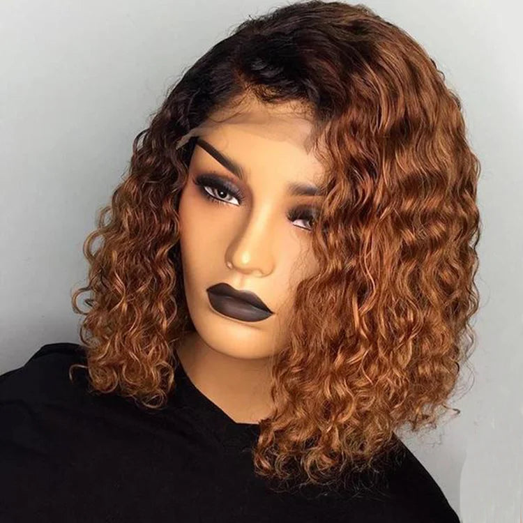 Bob Wigs in Red Hues​ 1B/30 Transparent Lace Deep Wave Bob Wig