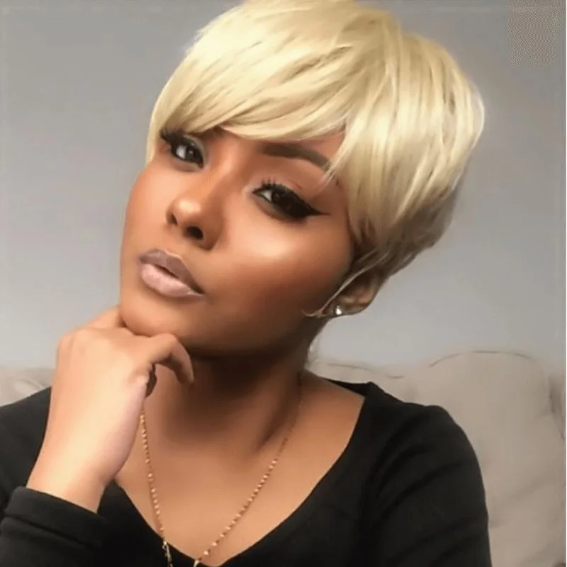 Bob Wigs for Concerts Aligrace Machine Made Average Size 6inch #613 Color Straight Pixie Cut Wig Bob Wigs for Concerts Aligrace Machine Made Average Size 6inch #613 Color Straight Pixie Cut Wig