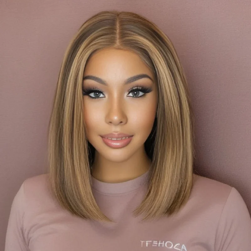 Bob Wigs for Outdoor Photoshoots 13x4 HD Lace Frontal BOB Wig Straight Honey Blonde Highlight P4/27 Bob Wigs for Outdoor Photoshoots 13x4 HD Lace Frontal BOB Wig Straight Honey Blonde Highlight P4/27