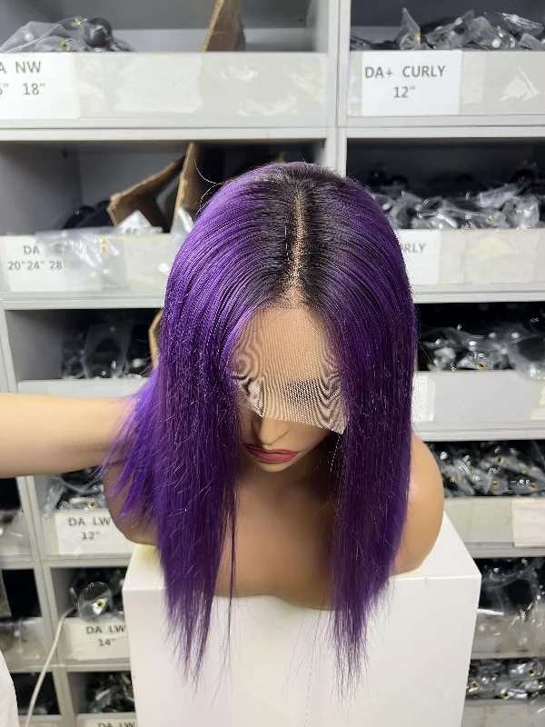 Bob Wigs for Triangle - Shaped Figures Human Hair Ombre #1B/Purple Straight Lace Front Bob Wig Short Wig Bob Wigs for Triangle - Shaped Figures Human Hair Ombre #1B/Purple Straight Lace Front Bob Wig Short Wig