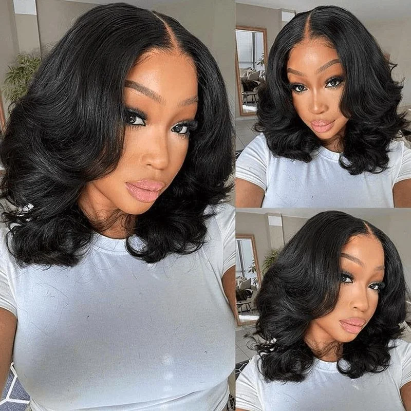Bob Wigs with Middle - Parted Styles Aligrace Hair 13x4 HD Lace Frontal Body Wave Bob Wig Bob Wigs with Middle - Parted Styles Aligrace Hair 13x4 HD Lace Frontal Body Wave Bob Wig