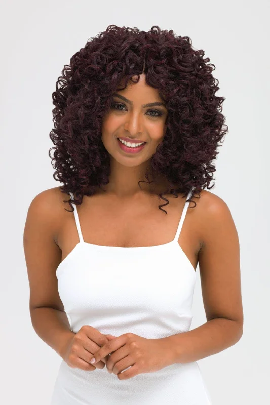 Afro, corkscrew curly lace front wig, black and purple: Anna