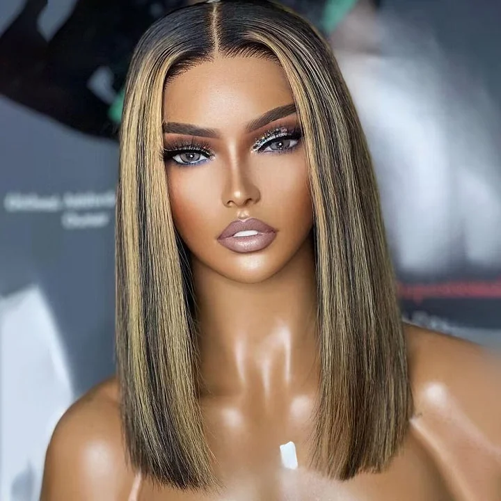 Bob Wigs with Heat - Resistant Fibers (for Styling) Highlight Honey Short Straight 13x4 7x5 4x4 Pre Cut Lace Bob Wig Glueless Human Hair Wig Bob Wigs with Heat - Resistant Fibers (for Styling) Highlight Honey Short Straight 13x4 7x5 4x4 Pre Cut Lace Bob Wig Glueless Human Hair Wig