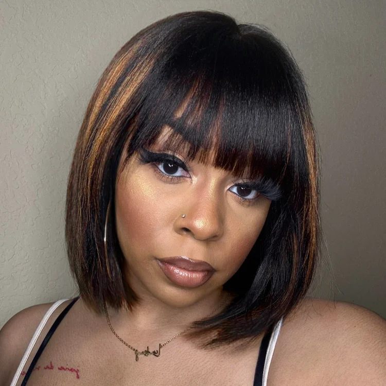 Bob Wigs for Swimming (Water - Resistant Options) Put On and Go Reddish Purple / Ash Blonde Highlight / Brown Highlight / Natural Black Layered Cut Yaki Straight Minimalist Lace Bob Wig Bob Wigs for Swimming (Water - Resistant Options) Put On and Go Reddish Purple / Ash Blonde Highlight / Brown Highlight / Natural Black Layered Cut Yaki Straight Minimalist Lace Bob Wig