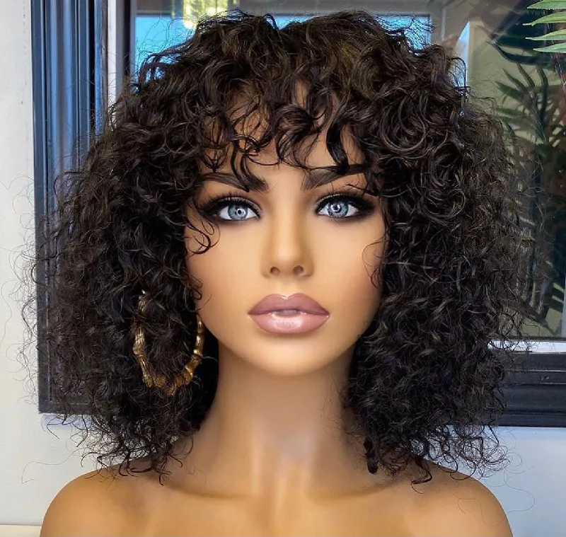 Bob Wigs for Petite Women​ Mongolian double drawn fringe