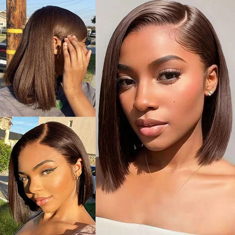 Bob Wigs with Clip - in Bangs (Removable) South Africa Straight Short Bob Wig Human Hair Color #2 13x4 Lace Frontal wigs Bob Wigs with Clip - in Bangs (Removable) South Africa Straight Short Bob Wig Human Hair Color #2 13x4 Lace Frontal wigs