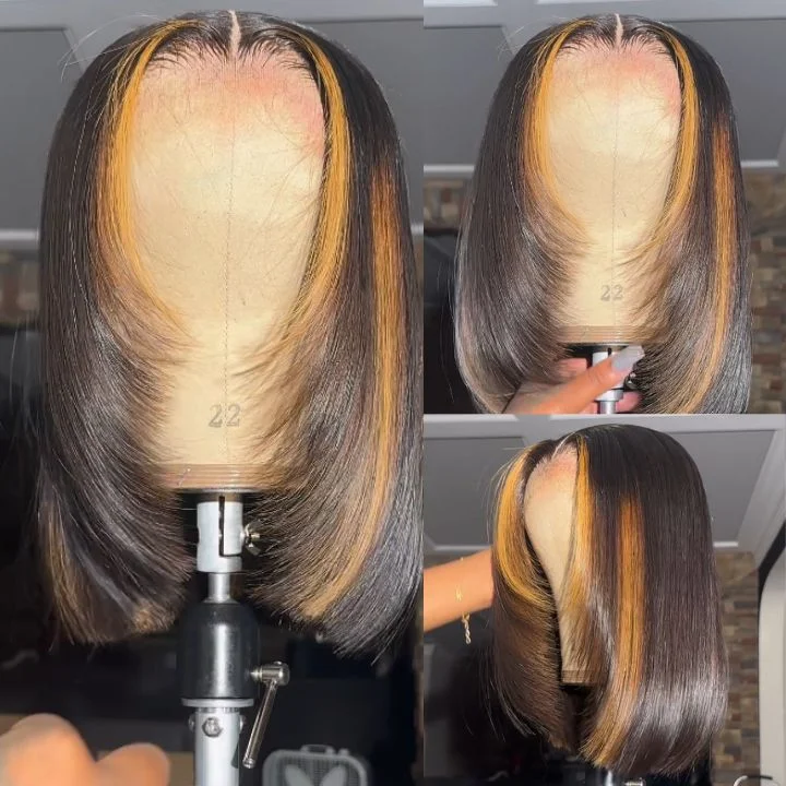 Long Bob Wigs (Lob) for Oval Faces Blonde Highlight Layered Bob Human Hair Bob Lace Front Wig Long Bob Wigs (Lob) for Oval Faces Blonde Highlight Layered Bob Human Hair Bob Lace Front Wig