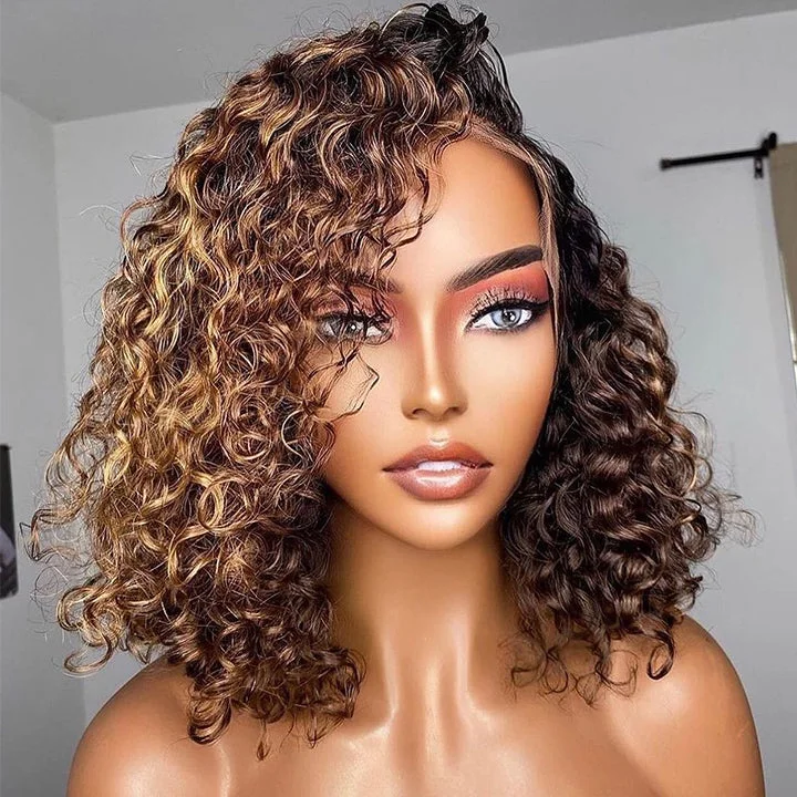 Bob Wigs for Office Settings Highlight Honey Curly 13x4 Lace Front Bob Glueless C Part Human Hair Wig Bob Wigs for Office Settings Highlight Honey Curly 13x4 Lace Front Bob Glueless C Part Human Hair Wig