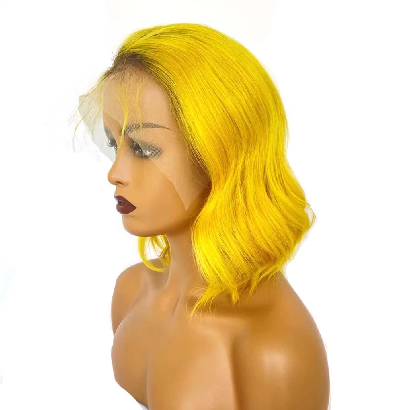 Bob Wigs with Heat - Resistant Fibers (for Styling) Yellow Ombre Lace Front Wig Wavy Bob Human Hair for Black Women Bob Wigs with Heat - Resistant Fibers (for Styling) Yellow Ombre Lace Front Wig Wavy Bob Human Hair for Black Women