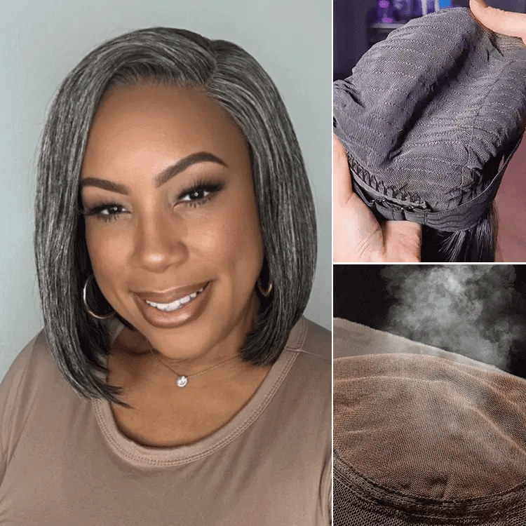 Bob Wigs for TikTok - Inspired Styles AiryFit™ Scalp Care Wigs -Salt and Pepper Glueless Minimalist HD Lace Bob Wig Pre-Cut Lace - US Only Bob Wigs for TikTok - Inspired Styles AiryFit™ Scalp Care Wigs -Salt and Pepper Glueless Minimalist HD Lace Bob Wig Pre-Cut Lace - US Only