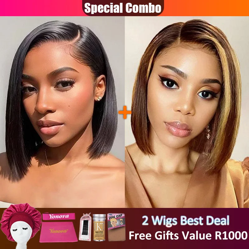 Bob Wigs for Cycling Hot combo | 13X4 Full Frontal Lace Natural Color Bob Wig+4/27 Piano Color BOB Wig Bob Wigs for Cycling Hot combo | 13X4 Full Frontal Lace Natural Color Bob Wig+4/27 Piano Color BOB Wig