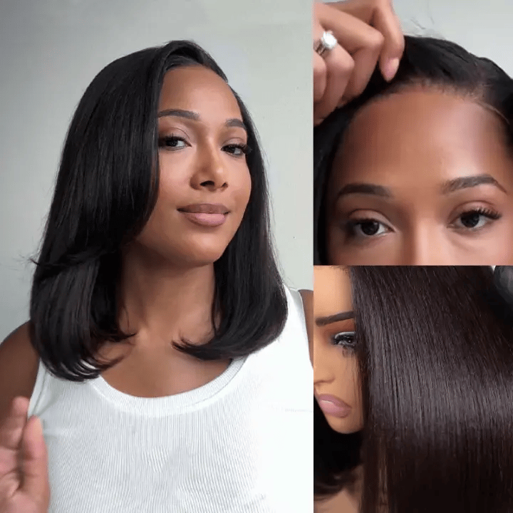 Bob Wigs with Heat - Resistant Fibers (for Styling) Wear Go Yaki Straight Glueless Bob Wig Pre Cut HD Lace Wig Natural Human Hair Wig Bob Wigs with Heat - Resistant Fibers (for Styling) Wear Go Yaki Straight Glueless Bob Wig Pre Cut HD Lace Wig Natural Human Hair Wig