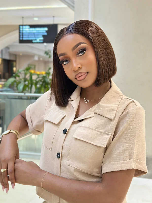 Bob Wigs for Office Settings Double Drawn Chocolate Brown Glue-less 5 X 5 lace Bob Wigs Bob Wigs for Office Settings Double Drawn Chocolate Brown Glue-less 5 X 5 lace Bob Wigs