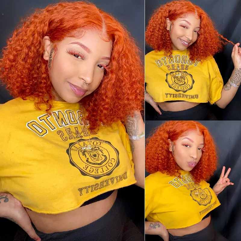 Bob Wigs for Prom Night Deep Wave Ginger Bob Closure Wig Brazilian Human Hair Curly Wig Short Length Bob Wigs for Prom Night Deep Wave Ginger Bob Closure Wig Brazilian Human Hair Curly Wig Short Length
