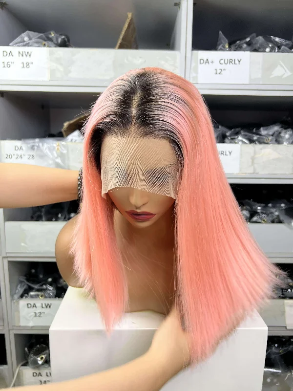 Bob Wigs for Athletic Builds Human Virgin Hair Straight Short Bob Wig Ombre #1B/Pink Human Hair Wigs Bob Wigs for Athletic Builds Human Virgin Hair Straight Short Bob Wig Ombre #1B/Pink Human Hair Wigs