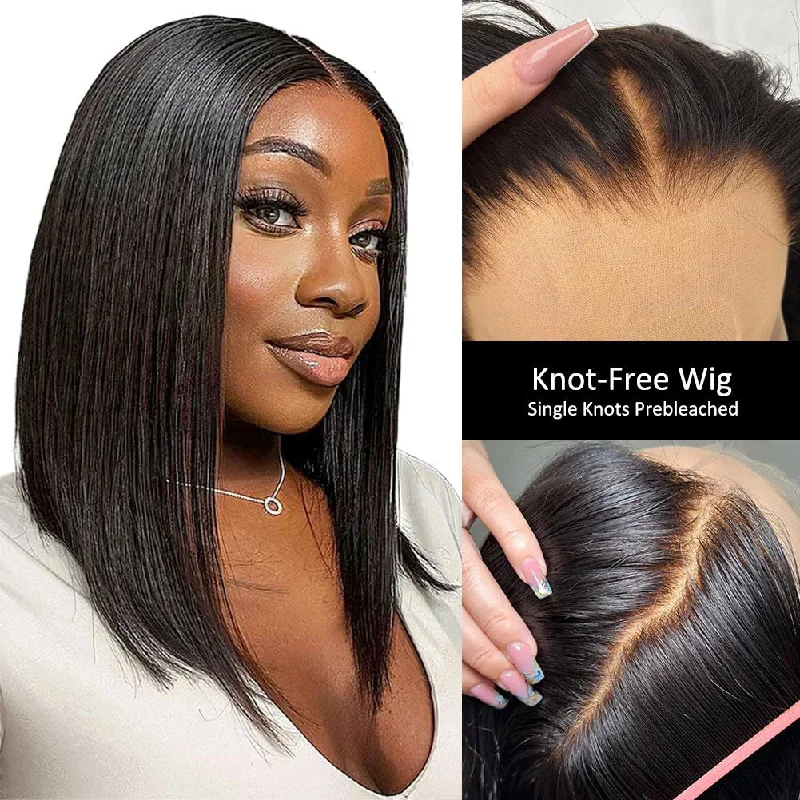 Bob Wigs for Prom Night KNOT-FREE - 13x6 Skin Melt Lace Preplucked Human Hair Frontal Wig | Bob Bob Wigs for Prom Night KNOT-FREE - 13x6 Skin Melt Lace Preplucked Human Hair Frontal Wig | Bob