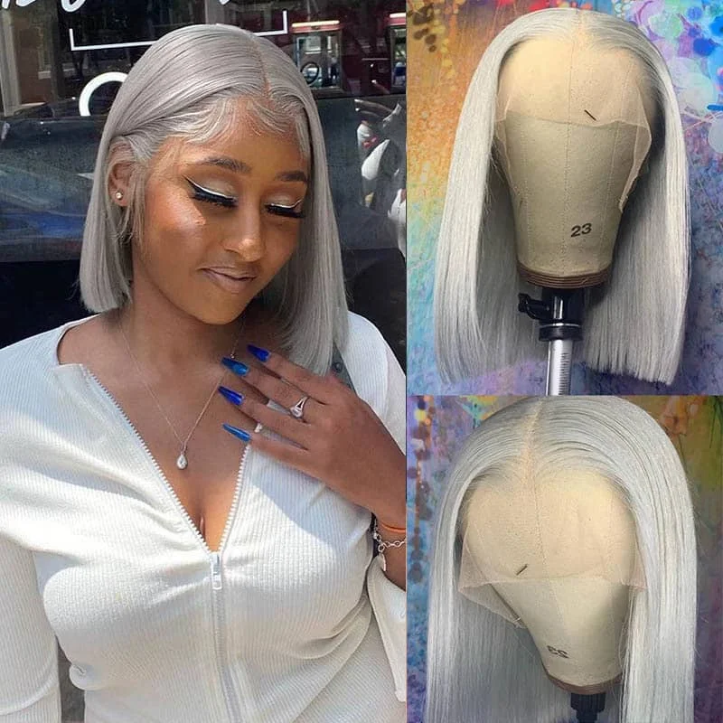 Ombre Bob Wigs for a Gradient Effect Silver Gray Short Bob Wig Transparent Lace Wig Human Hair Ombre Bob Wigs for a Gradient Effect Silver Gray Short Bob Wig Transparent Lace Wig Human Hair