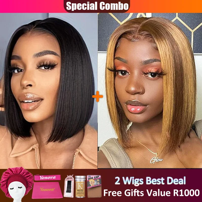 Bob Wigs for Instagram - Ready Looks Hot combo | 13X4 Full Frontal Lace Natural Color Bob Wig+4X4 Lace 4/27 Piano Color BOB Wig Bob Wigs for Instagram - Ready Looks Hot combo | 13X4 Full Frontal Lace Natural Color Bob Wig+4X4 Lace 4/27 Piano Color BOB Wig