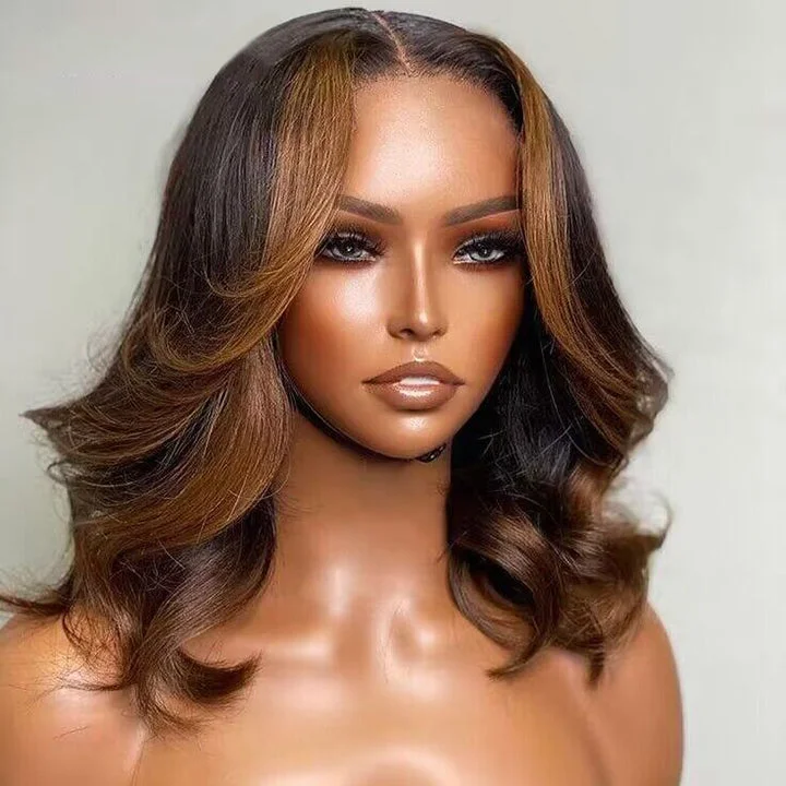 Bob Wigs with Adjustable Straps for a Secure Fit Highlight Short Bob Wavy 13x4 Lace Front Wig Balayage Human Hair Glueless Wig Bob Wigs with Adjustable Straps for a Secure Fit Highlight Short Bob Wavy 13x4 Lace Front Wig Balayage Human Hair Glueless Wig