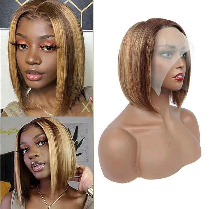 Bob Wigs for Camping Blonde Highlight Bob Wig Lace Frontal Human Hair for Black Women Bob Wigs for Camping Blonde Highlight Bob Wig Lace Frontal Human Hair for Black Women