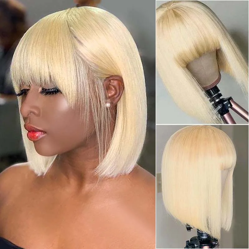 Bob Wigs for Business Professionals Aligrace Machine Made Straight BoB Wigs With Bang 613 Color Bob Wigs for Business Professionals Aligrace Machine Made Straight BoB Wigs With Bang 613 Color