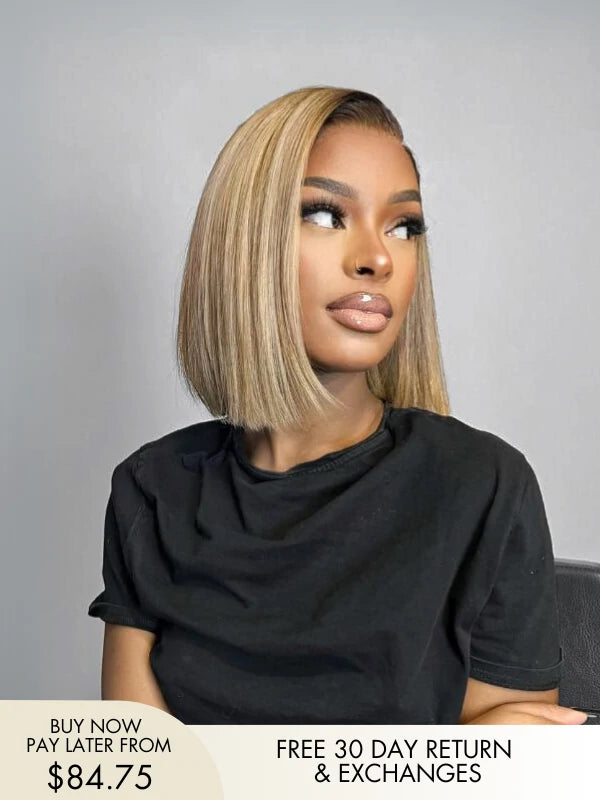 Kate Short Bob Wigs Blonde With Dark Roots Wig