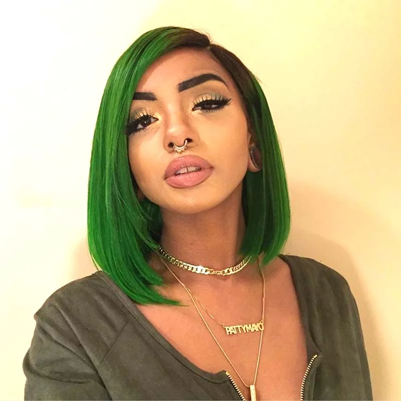 Bob Wigs with Adjustable Combs for a Custom Fit Ombre Green Bob Wig lace front Human Hair 180% Density Surprisehair Bob Wigs with Adjustable Combs for a Custom Fit Ombre Green Bob Wig lace front Human Hair 180% Density Surprisehair
