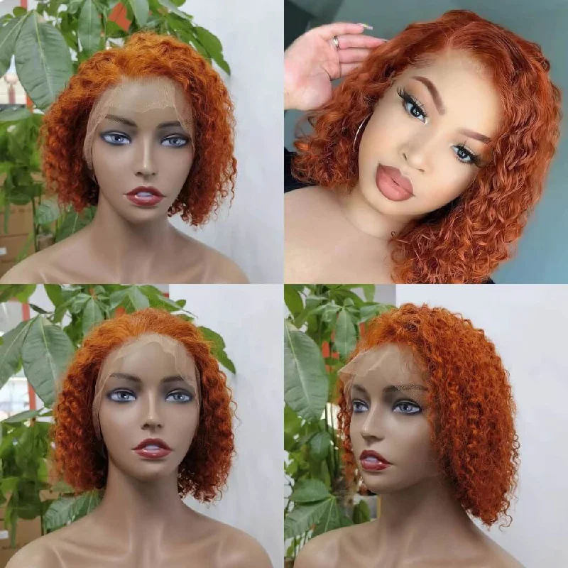 Bob Wigs for Instagram Influencers Orange Color Short Curly Bob Wig Human Hair Lace Front 360 Lace Wig for African American Bob Wigs for Instagram Influencers Orange Color Short Curly Bob Wig Human Hair Lace Front 360 Lace Wig for African American