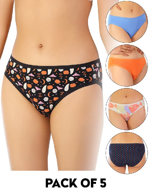 LOSHA PACK OF 5 SUPER SOFT COTTON STRETCH PRINTED BIKINI BRIEFS -PUMPKIN