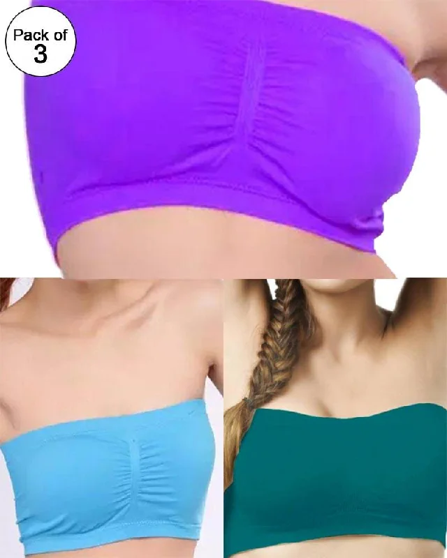 Pack of 3 - Strapless Sports Bra - Soft & Non Padded Bra - Mix Colours